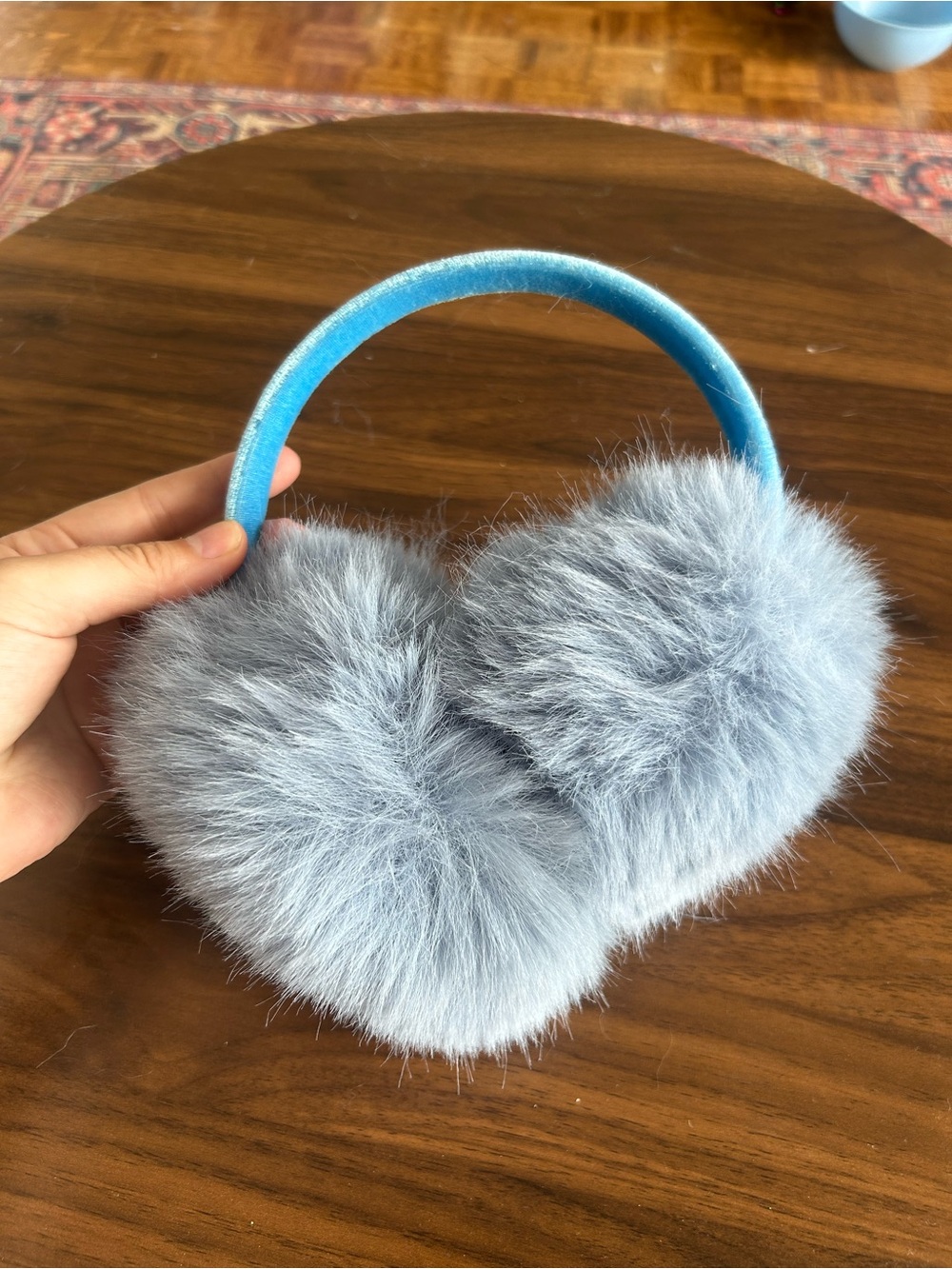 Plush Light Blue Faux Fur Ear Muffs - Cozy Winter Headband